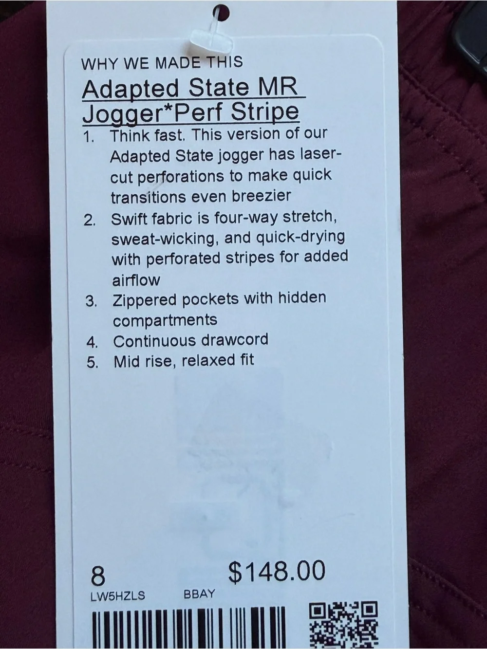 NWT Lululemon Adapted State High-Rise Jogger – BBAY Burgundy | Size 8